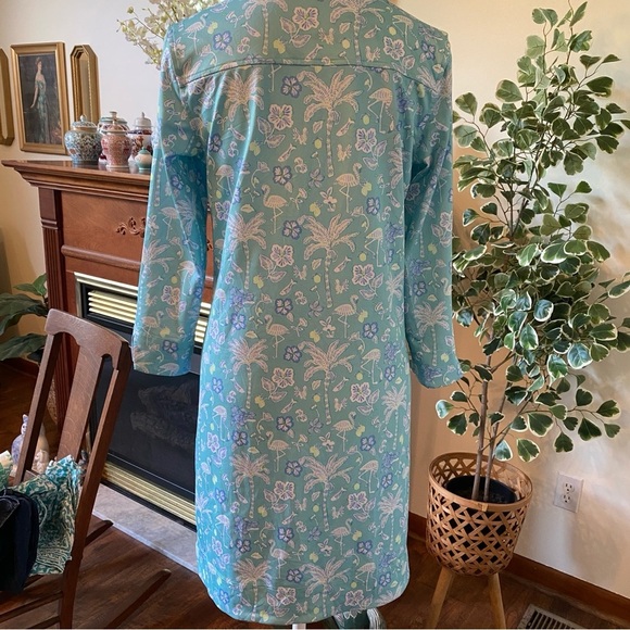 Vineyard Vines • Tropical Flamingo Floral 3/4 Sleeve Preppy Shirt Dress • Size S - Picture 6 of 8